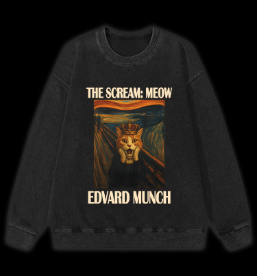 Edvard Munch's Cat Scream Vintage Washed 100% Cotton Sweatshirt - TheDrunkShark
