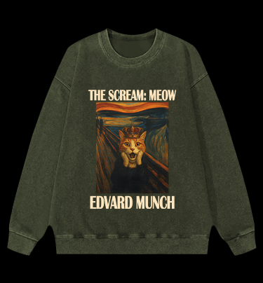 Edvard Munch's Cat Scream Vintage Washed 100% Cotton Sweatshirt - TheDrunkShark