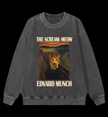 Edvard Munch's Cat Scream Vintage Washed 100% Cotton Sweatshirt - TheDrunkShark
