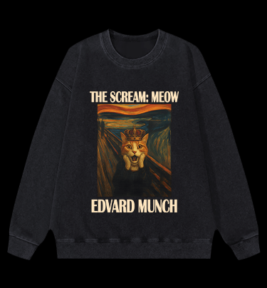 Edvard Munch's Cat Scream Vintage Washed 100% Cotton Sweatshirt - TheDrunkShark