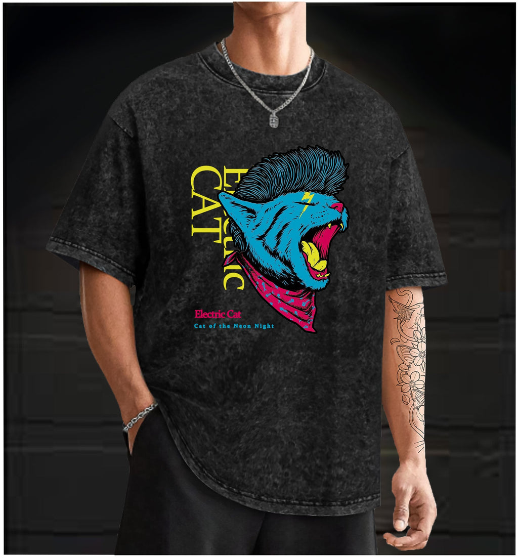  Electric Cat Vintage Washed 100% Cotton T-Shirt - TheDrunkShark