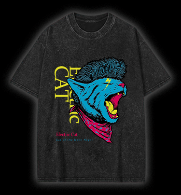  Electric Cat Vintage Washed 100% Cotton T-Shirt - TheDrunkShark