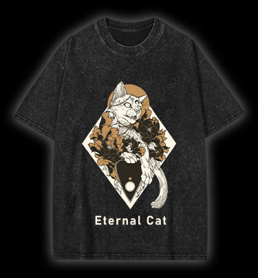  Eternal Cat  Vintage Washed 100% Cotton T-Shirt - TheDrunkShark