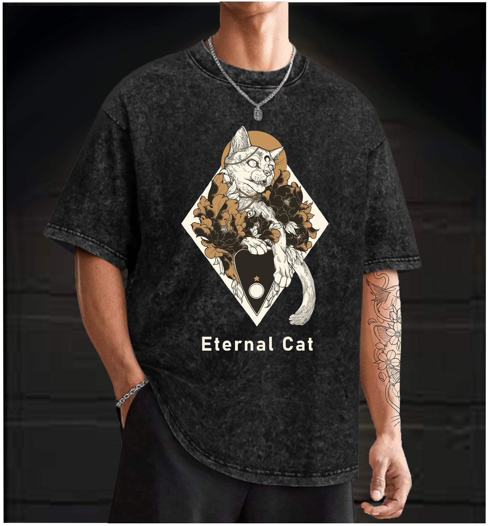  Eternal Cat  Vintage Washed 100% Cotton T-Shirt - TheDrunkShark