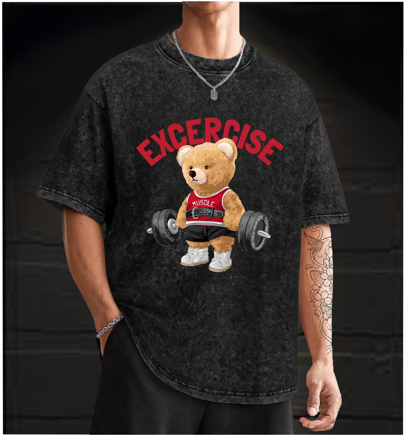  Exercise Bear  Vintage Washed 100% Cotton T-Shirt - TheDrunkShark