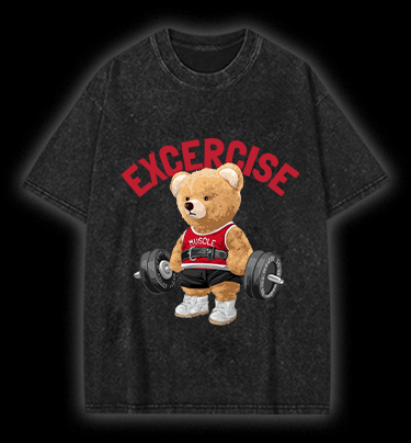  Exercise Bear  Vintage Washed 100% Cotton T-Shirt - TheDrunkShark