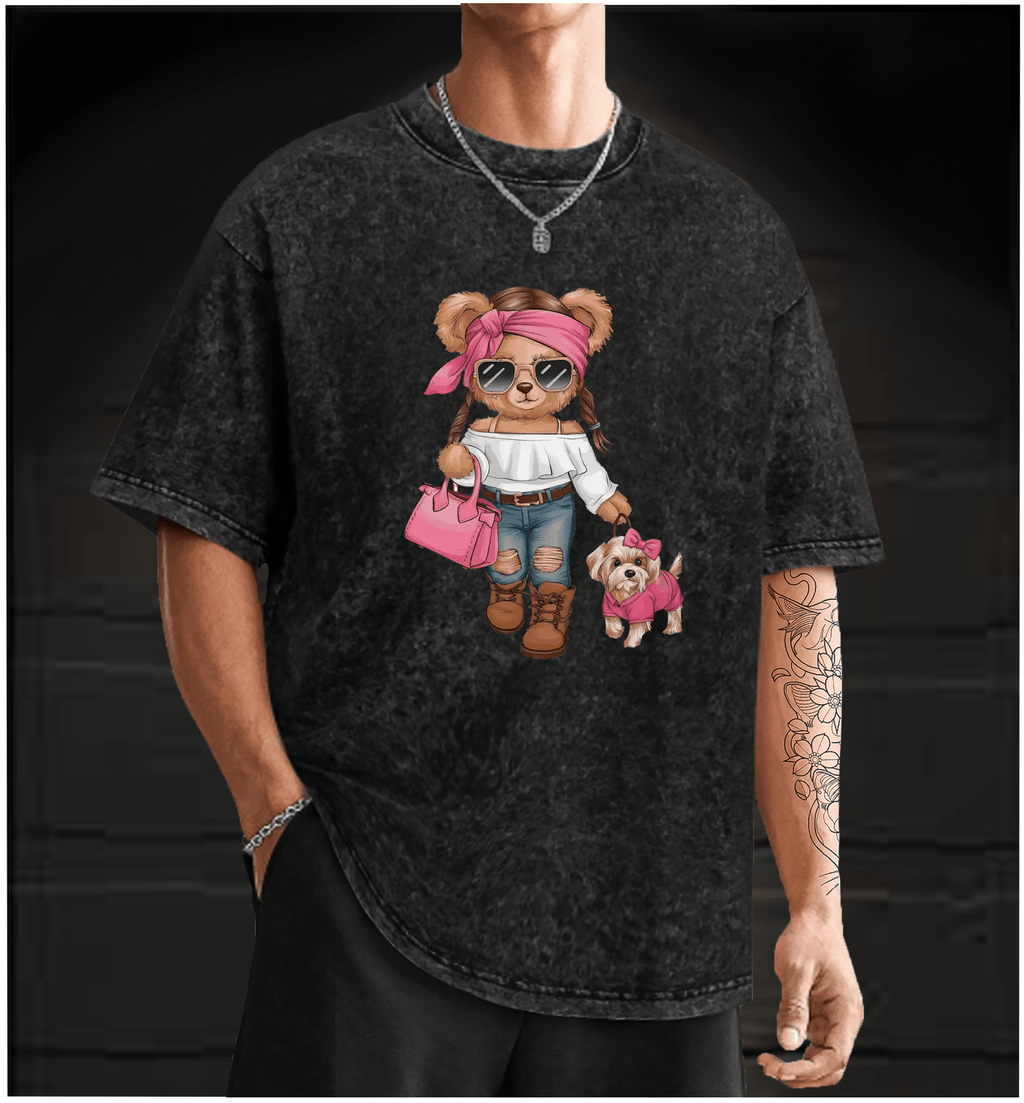 Fashionable Bear Vintage Washed 100% Cotton T-Shirt - TheDrunkShark
