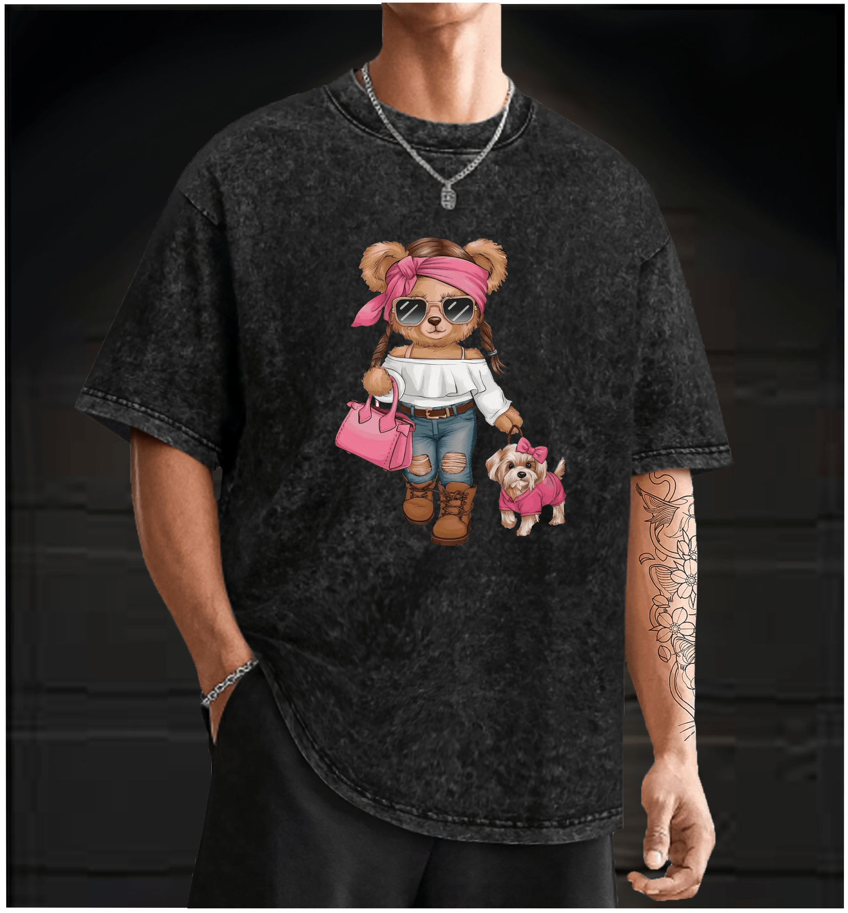 Fashionable Bear Vintage Washed 100% Cotton T-Shirt - TheDrunkShark