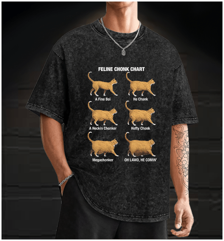Feline Chonk Chart Cat Vintage Washed 100% Cotton T-Shirt - TheDrunkShark