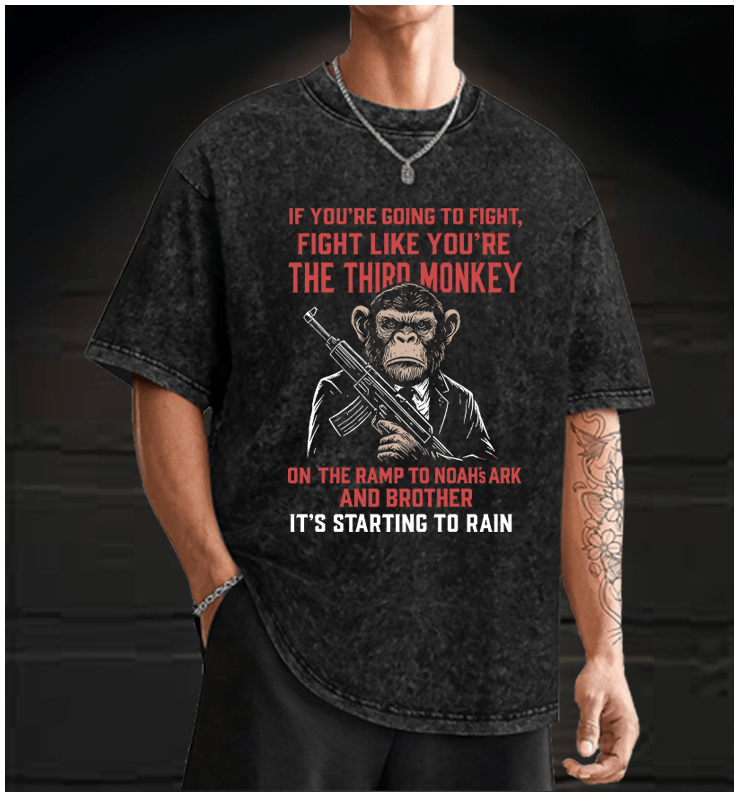  Fighting Monkeys  Vintage Washed 100% Cotton T-Shirt - TheDrunkShark