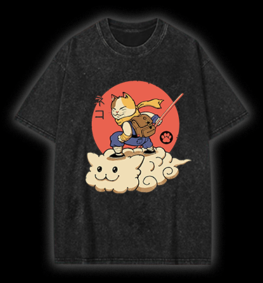 Flying Cloud Cat Vintage Washed 100% Cotton T-Shirt - TheDrunkShark
