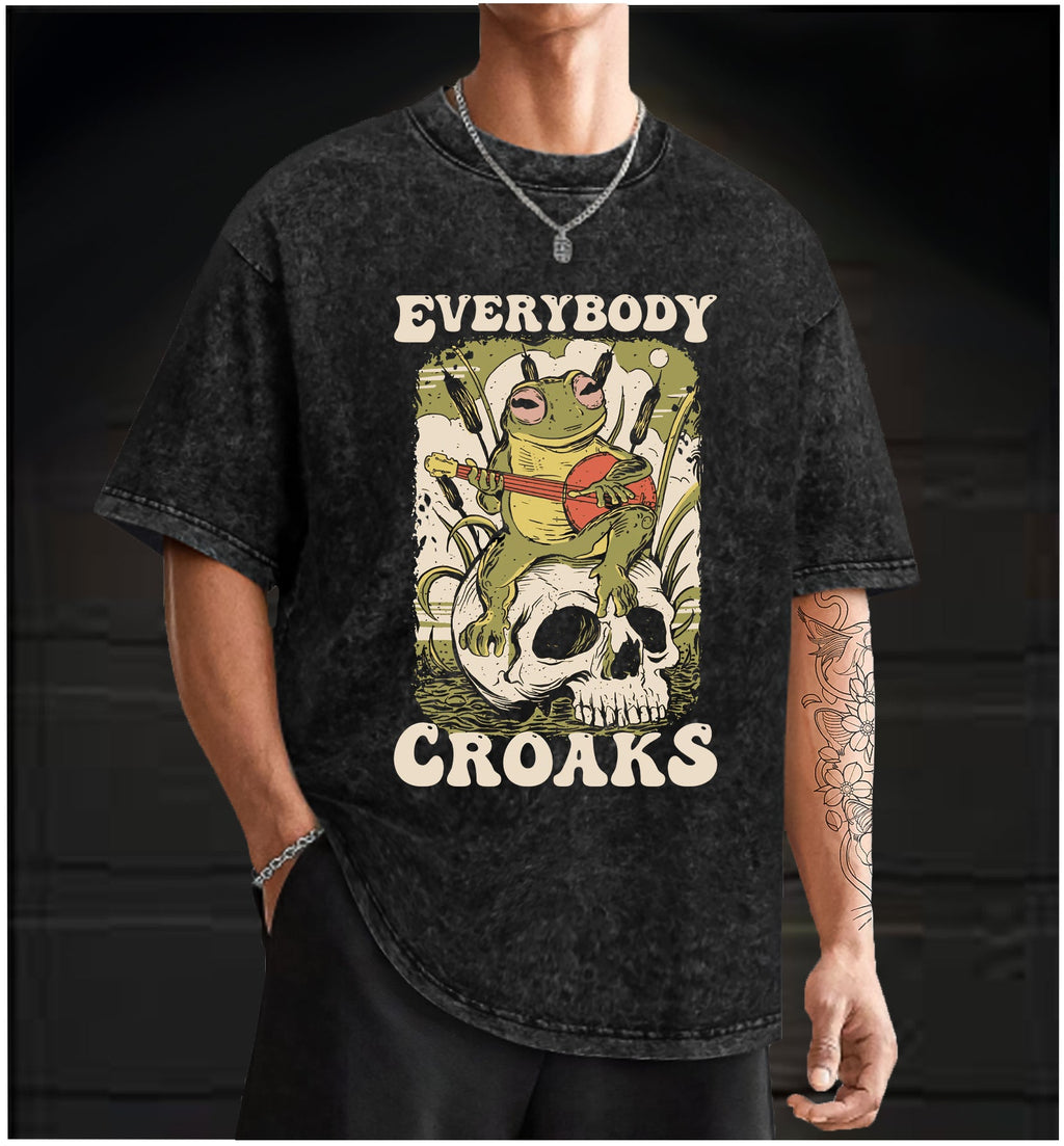  Frog on Skull  Vintage Washed 100% Cotton T-Shirt - TheDrunkShark