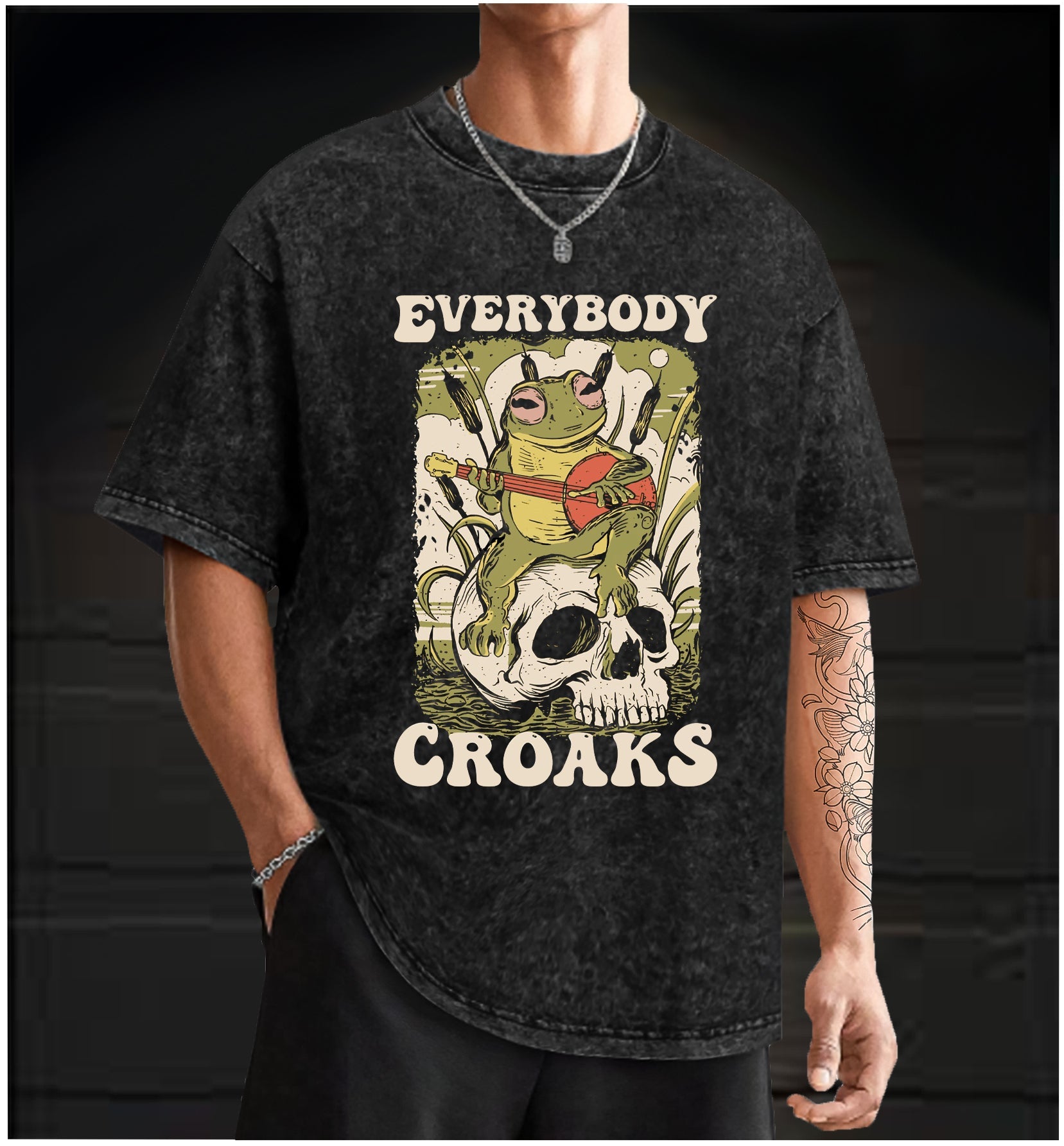  Frog on Skull  Vintage Washed 100% Cotton T-Shirt - TheDrunkShark