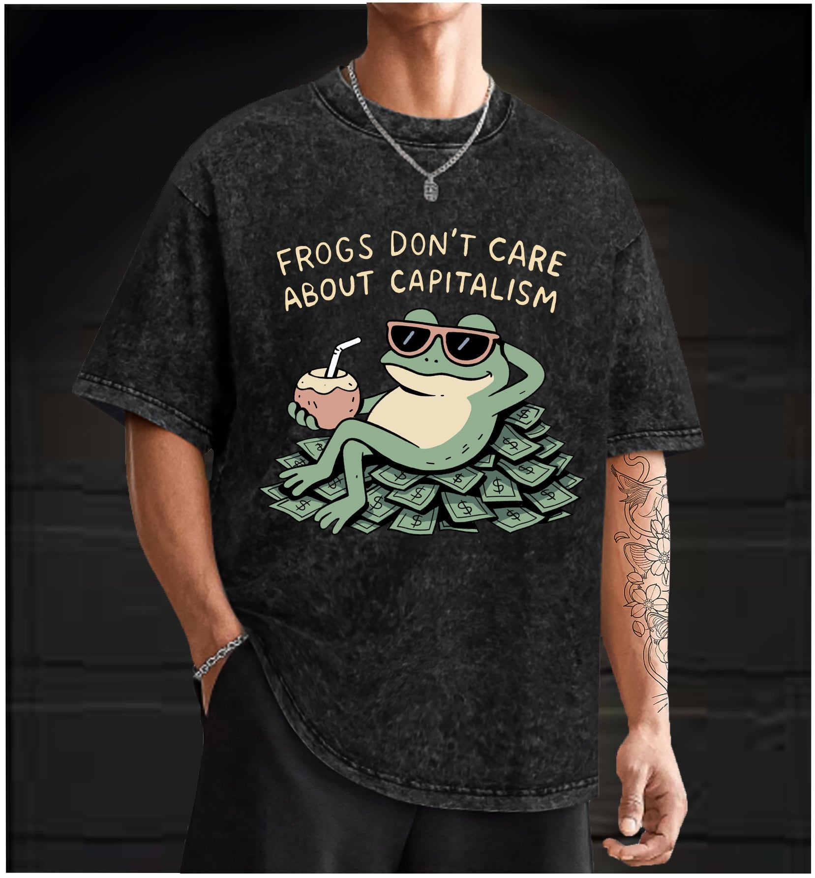  Frog Over Fortune Vintage Washed 100% Cotton T-Shirt - TheDrunkShark