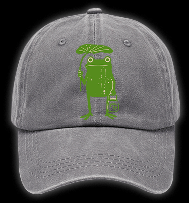 Frogs Taking Shelter From The Rain Vintage Washed 100% Cotton Baseball Hat - TheDrunkShark