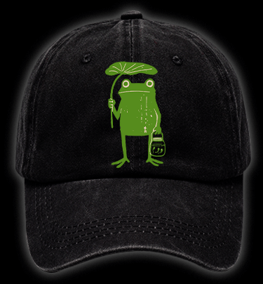 Frogs Taking Shelter From The Rain Vintage Washed 100% Cotton Baseball Hat - TheDrunkShark