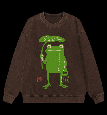 Frogs Taking Shelter From The Rain Vintage Washed 100% Cotton Sweatshirt - TheDrunkShark