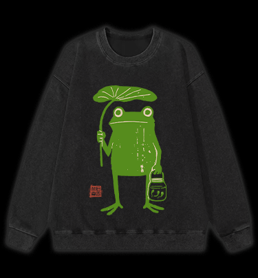 Frogs Taking Shelter From The Rain Vintage Washed 100% Cotton Sweatshirt - TheDrunkShark