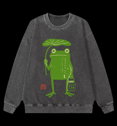 Frogs Taking Shelter From The Rain Vintage Washed 100% Cotton Sweatshirt - TheDrunkShark