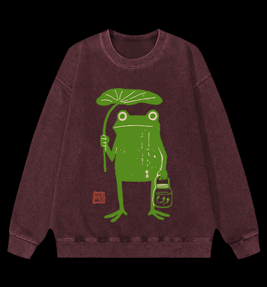 Frogs Taking Shelter From The Rain Vintage Washed 100% Cotton Sweatshirt - TheDrunkShark