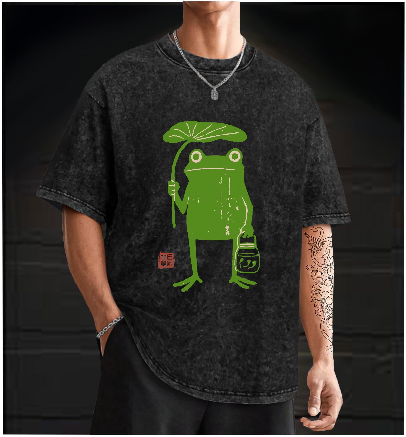 Frogs Taking Shelter From The Rain Vintage Washed 100% Cotton T-Shirt - TheDrunkShark