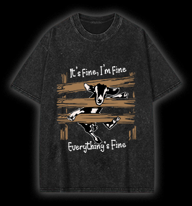 Funny goat it's fine i'm fine everything is fine Vintage Washed 100% Cotton T-Shirt - TheDrunkShark