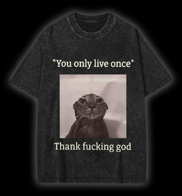 Funny Melancholy Cat Vintage Washed 100% Cotton T-Shirt - TheDrunkShark