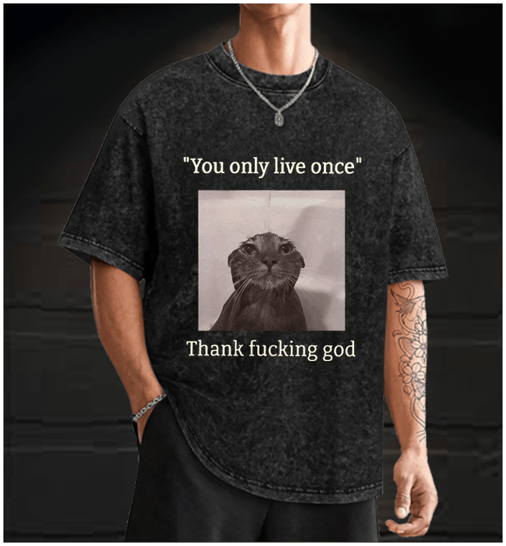 Funny Melancholy Cat Vintage Washed 100% Cotton T-Shirt - TheDrunkShark