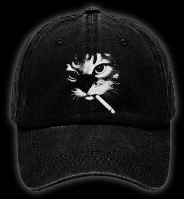 Funny Smoking Cat Meme Vintage Washed 100% Cotton Baseball Hat - TheDrunkShark
