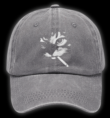 Funny Smoking Cat Meme Vintage Washed 100% Cotton Baseball Hat - TheDrunkShark