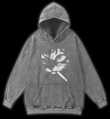 Funny Smoking Cat Meme Vintage Washed 100% Cotton Hoodie - TheDrunkShark