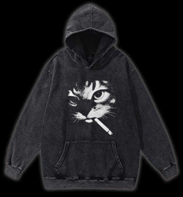 Funny Smoking Cat Meme Vintage Washed 100% Cotton Hoodie - TheDrunkShark