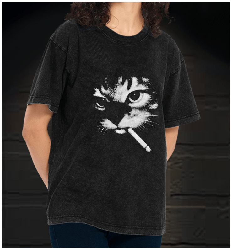 Funny Smoking Cat Meme Vintage Washed 100% Cotton T-Shirt - TheDrunkShark