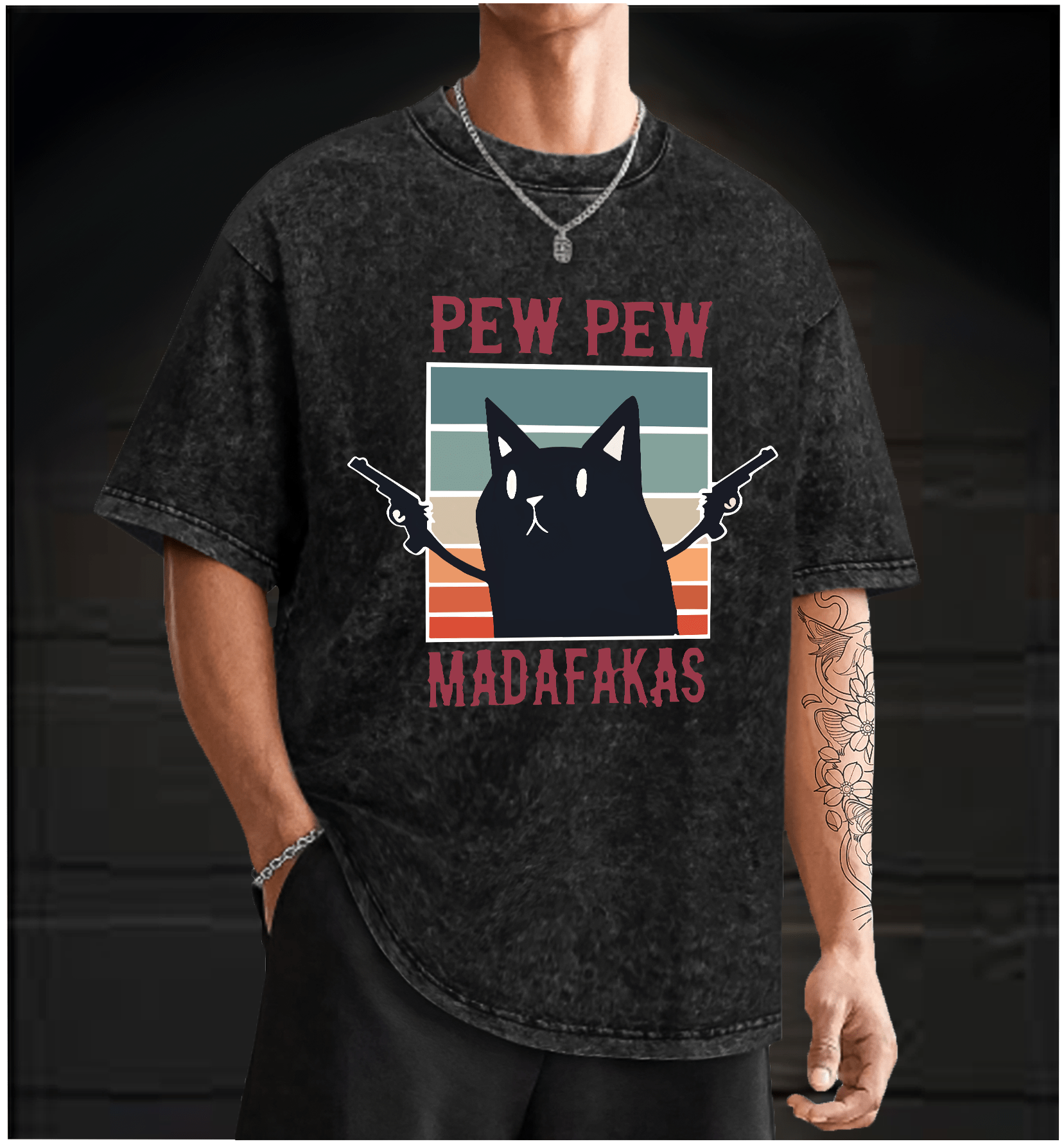 Gangster Cat Vintage Washed 100% Cotton T-Shirt - TheDrunkShark