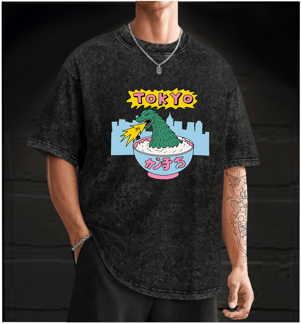 Godzilla Ric Vintage Washed 100% Cotton T-Shirt - TheDrunkShark