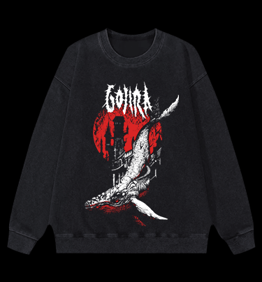 Gojira Metallic Leviathan Rising Monster Vintage Washed 100% Cotton Sweatshirt - TheDrunkShark