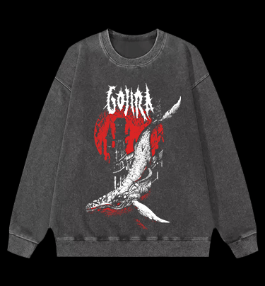 Gojira Metallic Leviathan Rising Monster Vintage Washed 100% Cotton Sweatshirt - TheDrunkShark