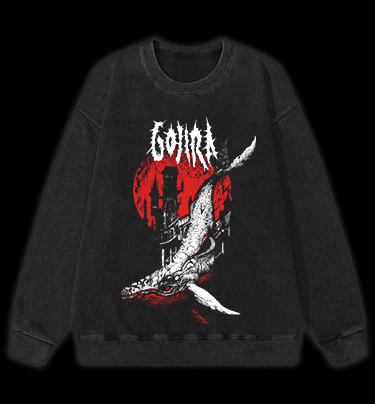 Gojira Metallic Leviathan Rising Monster Vintage Washed 100% Cotton Sweatshirt - TheDrunkShark