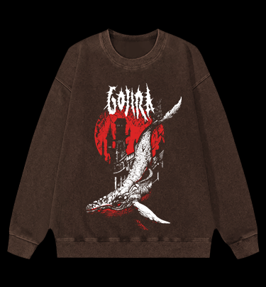 Gojira Metallic Leviathan Rising Monster Vintage Washed 100% Cotton Sweatshirt - TheDrunkShark