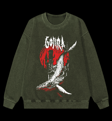 Gojira Metallic Leviathan Rising Monster Vintage Washed 100% Cotton Sweatshirt - TheDrunkShark