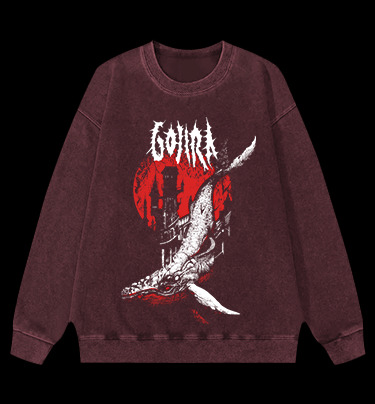 Gojira Metallic Leviathan Rising Monster Vintage Washed 100% Cotton Sweatshirt - TheDrunkShark