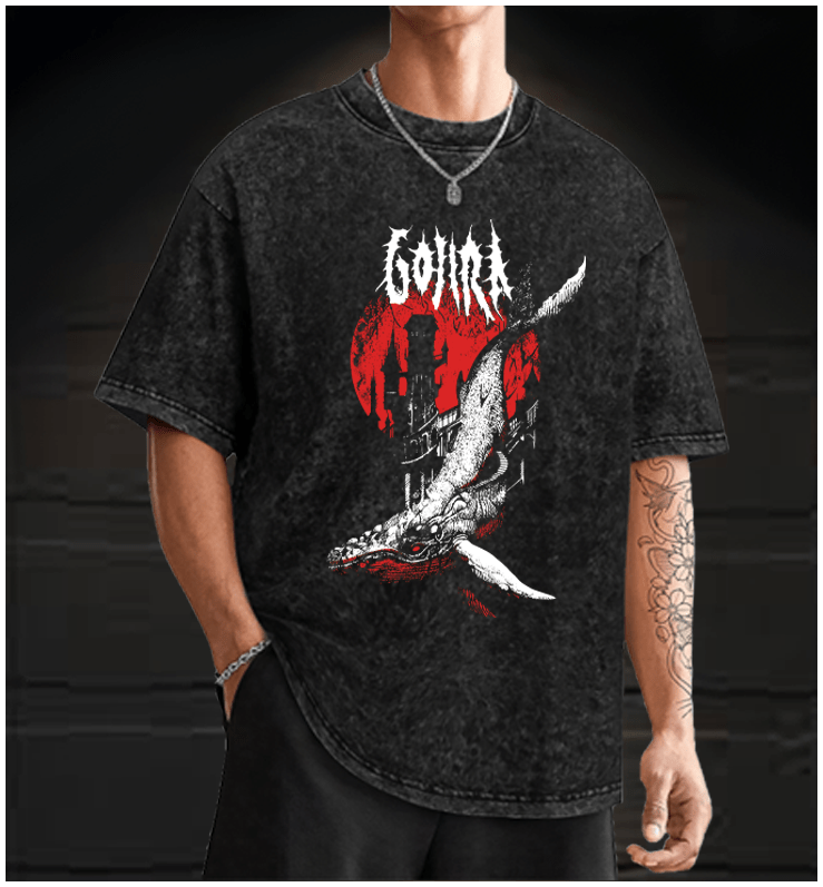Gojira Metallic Leviathan Rising Monster Vintage Washed 100% Cotton T-Shirt - TheDrunkShark