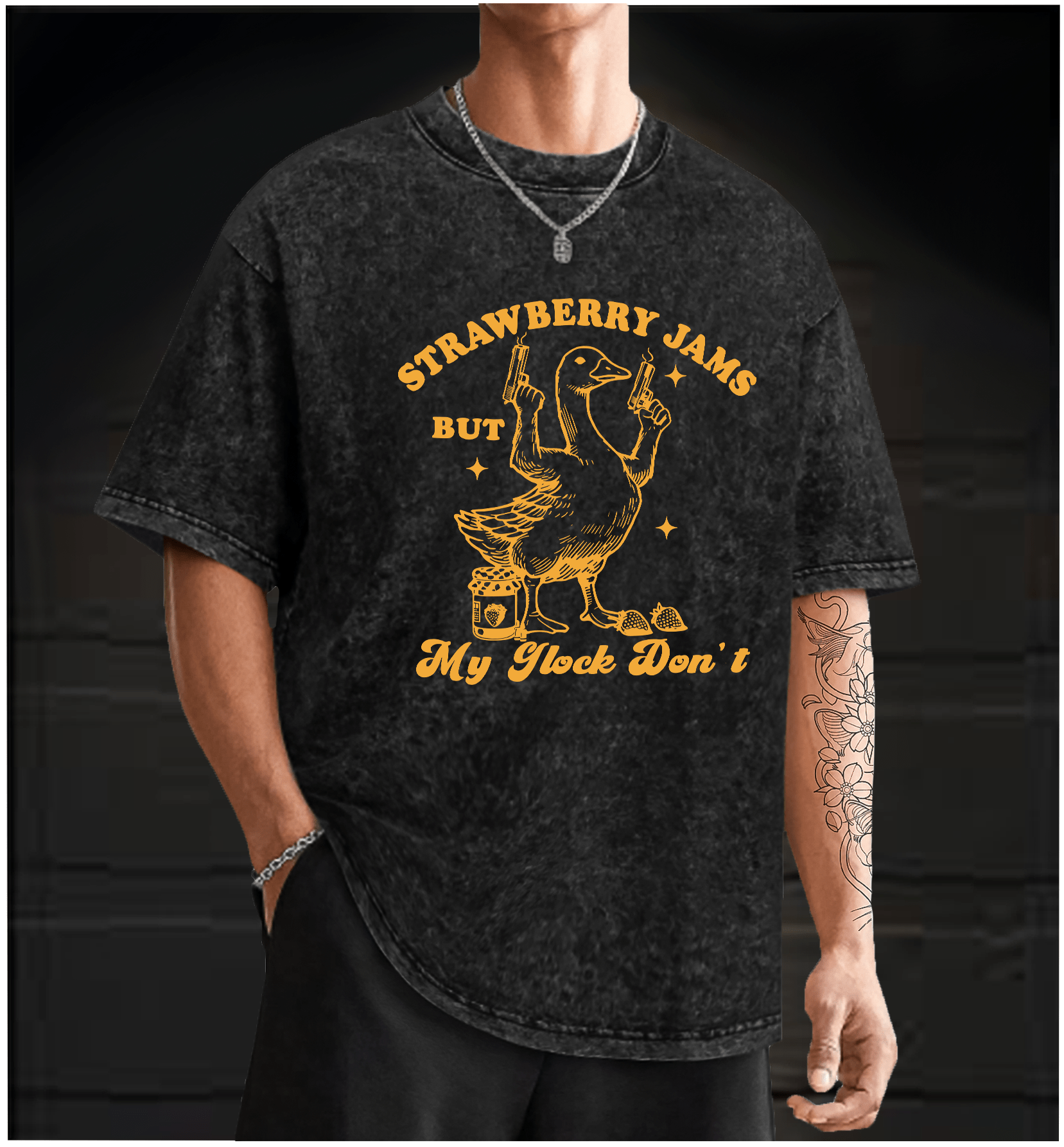 Goose's Gun and Strawberry Jam Vintage Washed 100% Cotton T-Shirt - TheDrunkShark