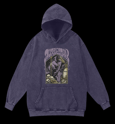 Grim Reaper Vintage Washed 100% Cotton Hoodie - TheDrunkShark