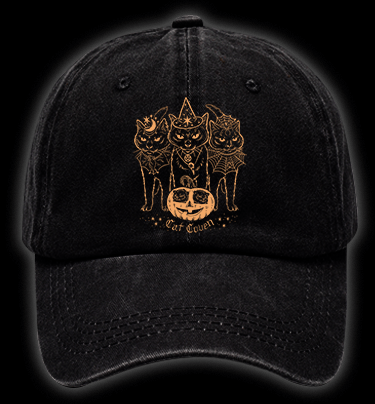 Halloween Cat Coven Vintage Washed 100% Cotton Baseball Hat - TheDrunkShark