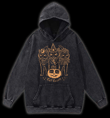 Halloween Cat Coven Vintage Washed 100% Cotton Hoodie - TheDrunkShark