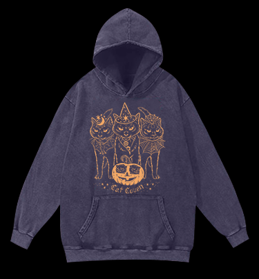 Halloween Cat Coven Vintage Washed 100% Cotton Hoodie - TheDrunkShark