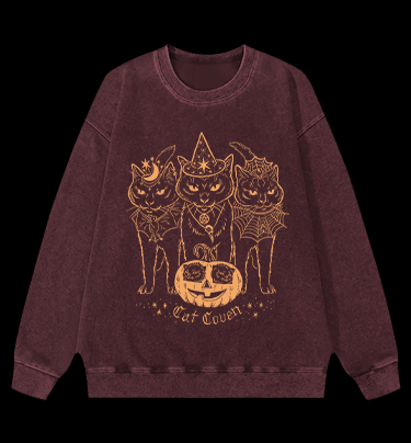 Halloween Cat Coven Vintage Washed 100% Cotton Sweatshirt - TheDrunkShark