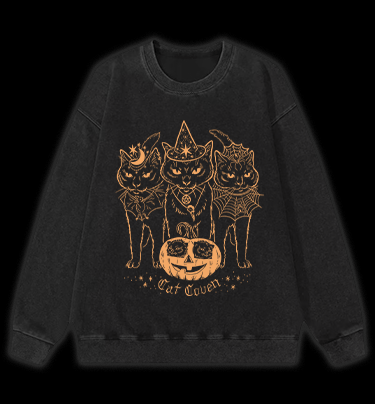 Halloween Cat Coven Vintage Washed 100% Cotton Sweatshirt - TheDrunkShark