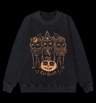 Halloween Cat Coven Vintage Washed 100% Cotton Sweatshirt - TheDrunkShark